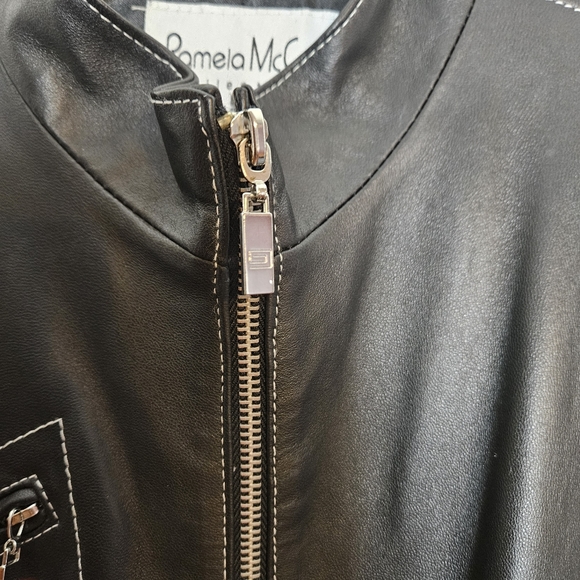 Pamela McCoy Women Black Biker Leather Jacket Size Large - Picture 3 of 10